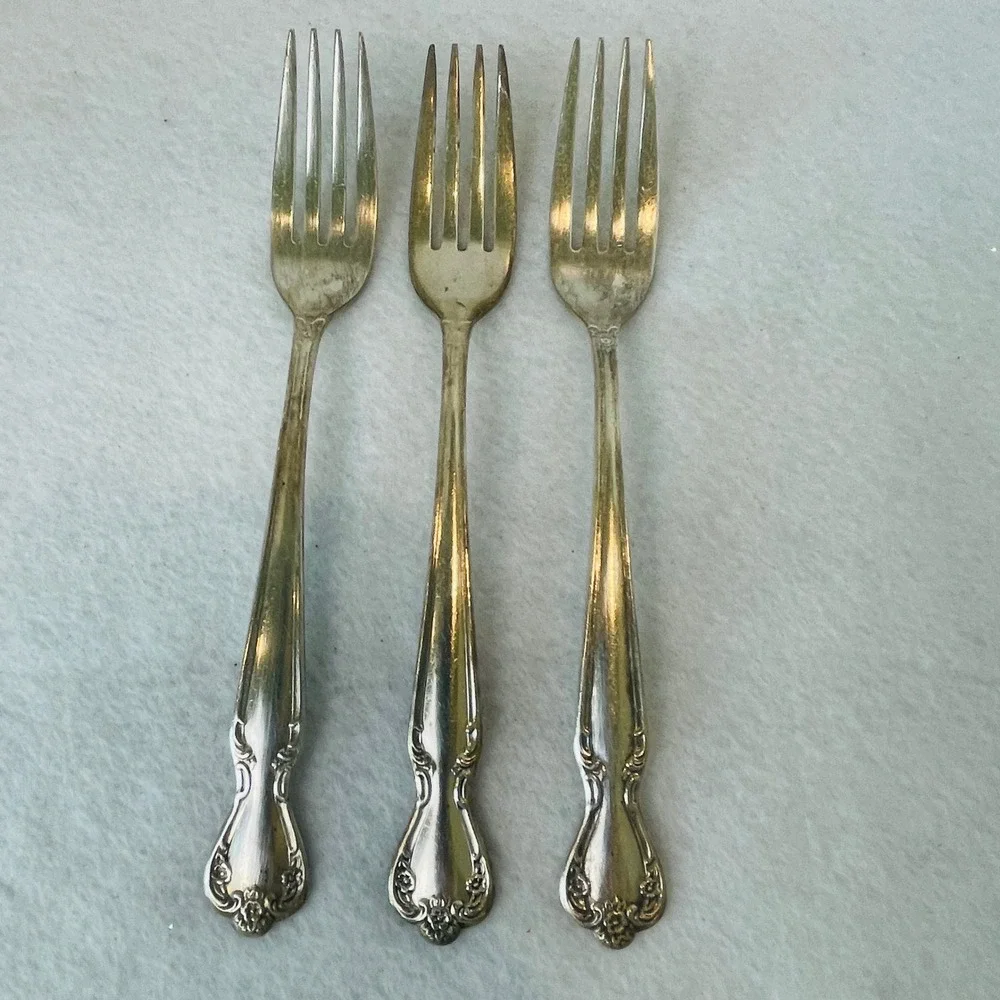 Vintage Rogers & Bro Silver Plated Dinner Forks Ornate Floral Set of 3